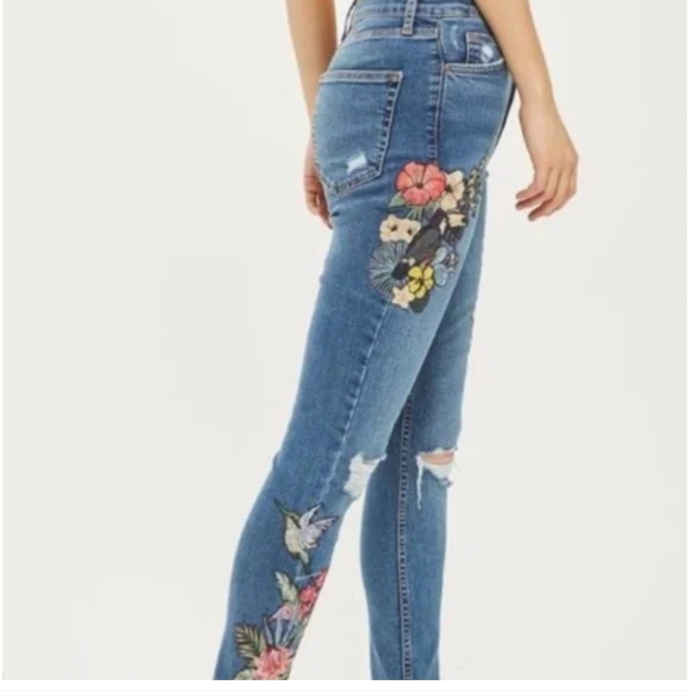 TopShop Moto Jamie Embroidered Distressed Jeans sz30  BinT